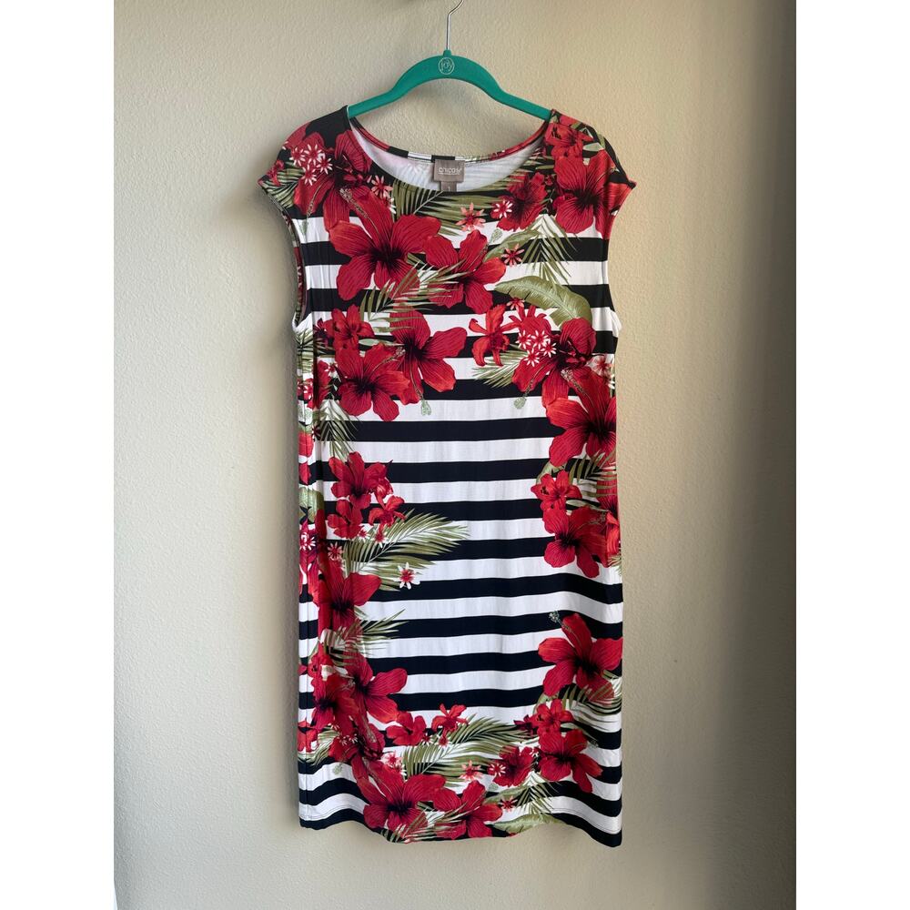 Floral and Stripe Chicos Sheath Dress - Chicos Size 1 (Medium or 8)